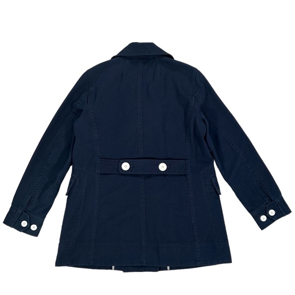 J. Crew WMNS Blue & White Double Breasted Button Up Trench Style Coat Size 6 - Picture 2 of 3